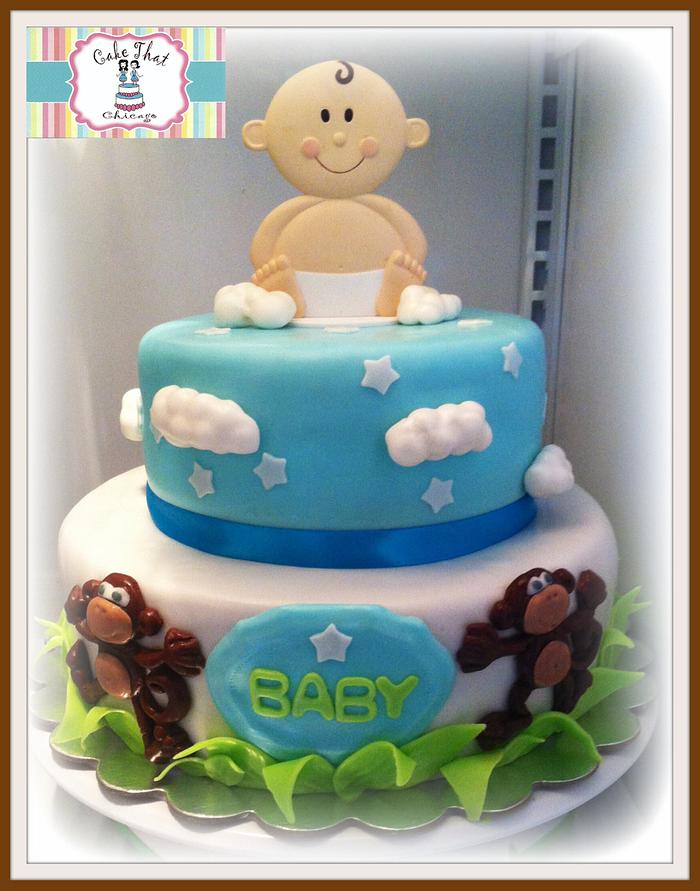 Baby in clouds Baby shower cake