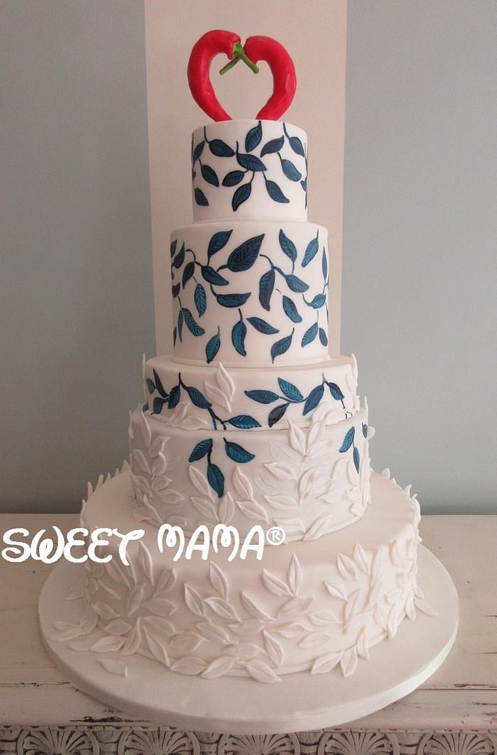 Leaves and chillies wedding cake