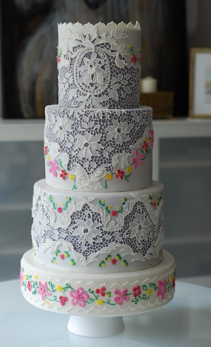 Cake inspired by Vintage Lace and Embroidery