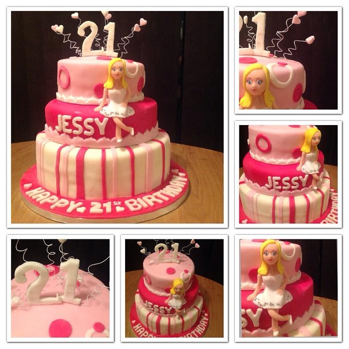 Three Tiered 21st Birthday Cake 