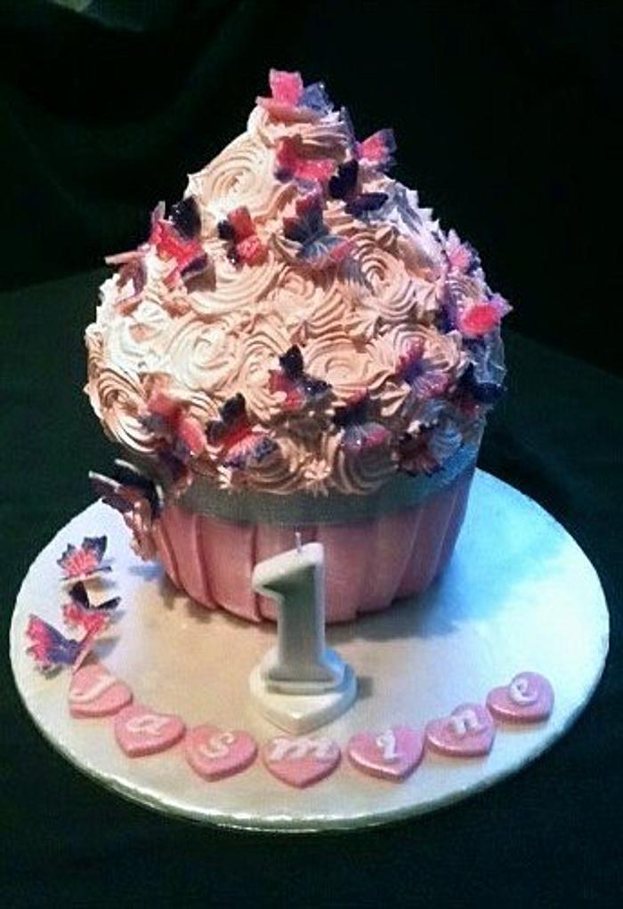 giant cupcake with butterflies