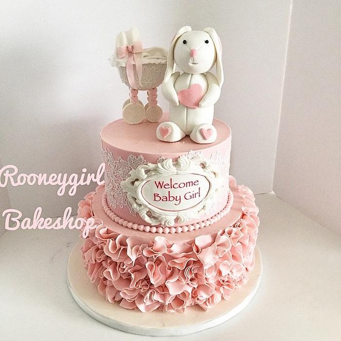 Bunny and Stroller Baby Shower Cake
