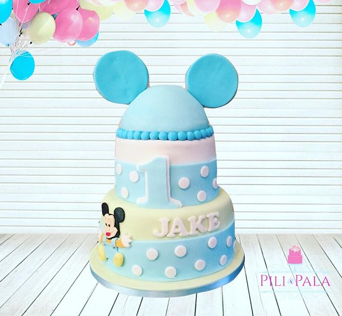 Mickey Mouse themed 1st birthday cake