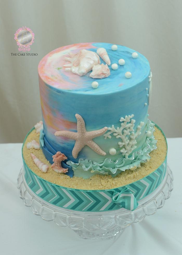 Beach Themed Cake with Two Sides