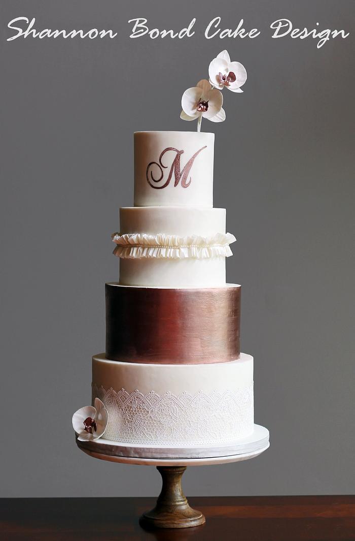 White and Copper-Colored Wedding Cake