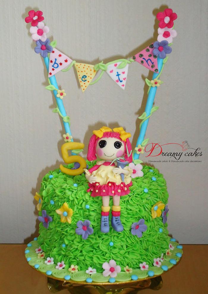 Birthday cake with sugar rag doll (inspired by lalaloopsy doll)