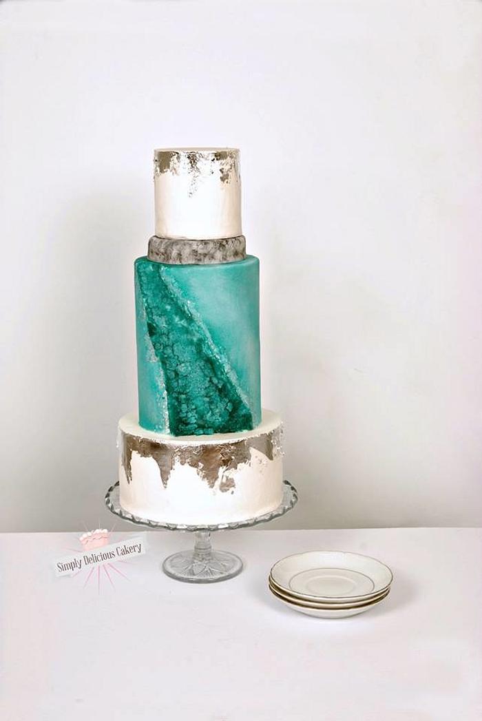 Teal Geode Wedding Cake