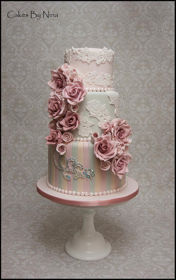 Vintage Stripes and Bling - Decorated Cake by Cakes by - CakesDecor