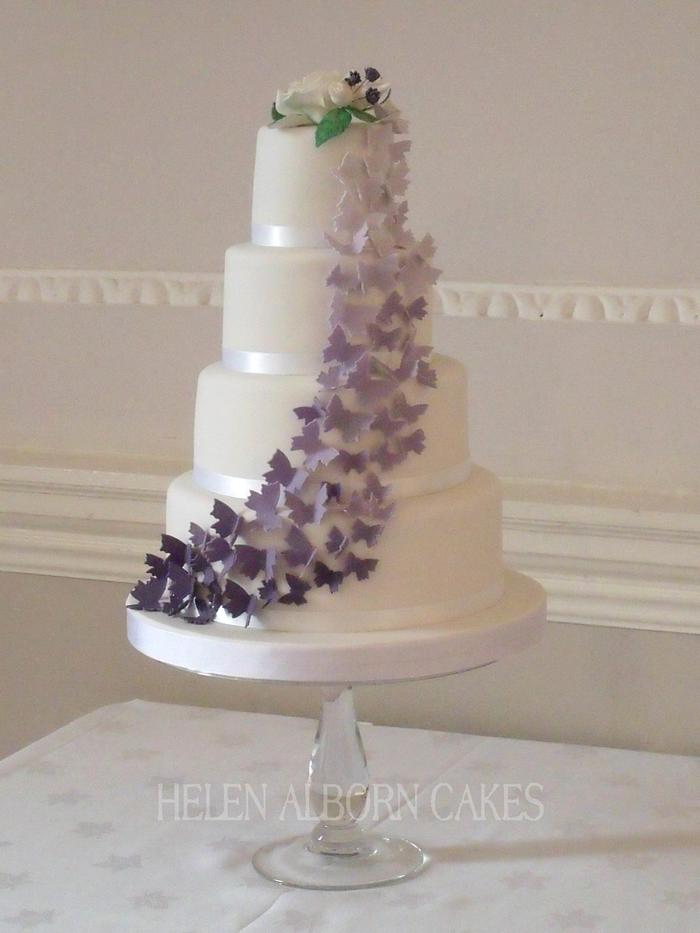 Cascading butterfly wedding cake
