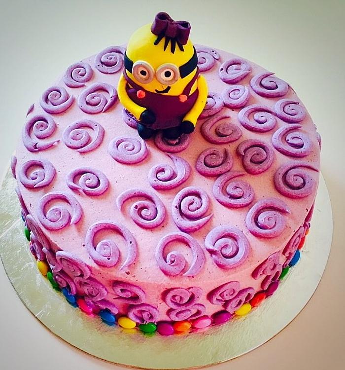 A purple minion cake