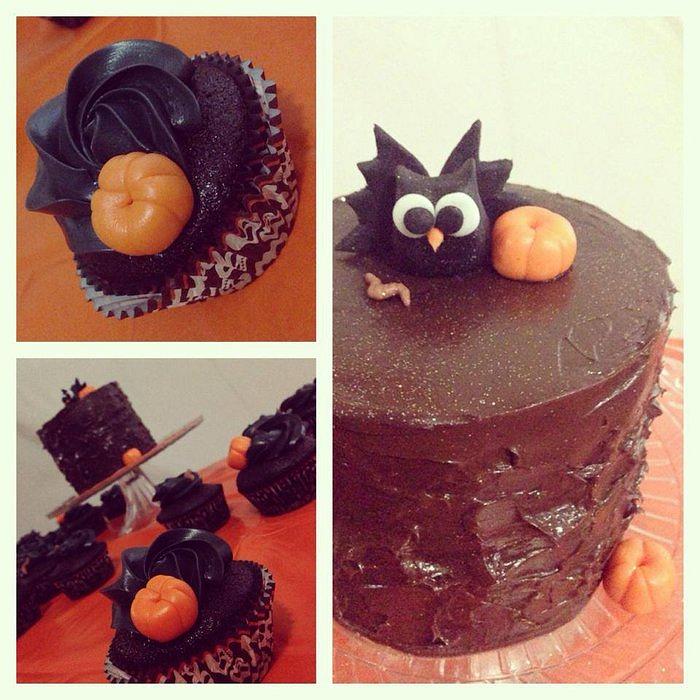 Halloween Owl minicake and Black Roses