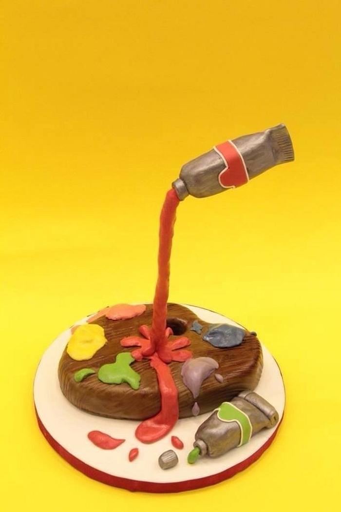 Gravity defying palette cake