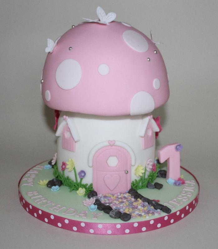 Pink Toadstool Birthday Cake