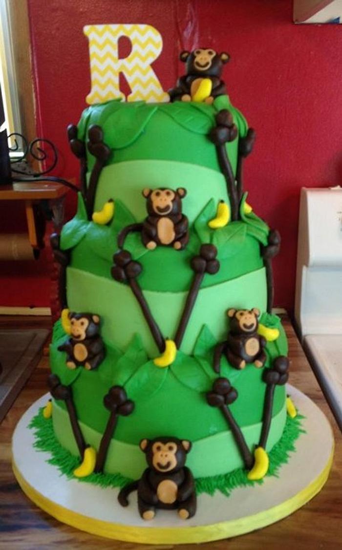 Monkey 1st birthday cake 