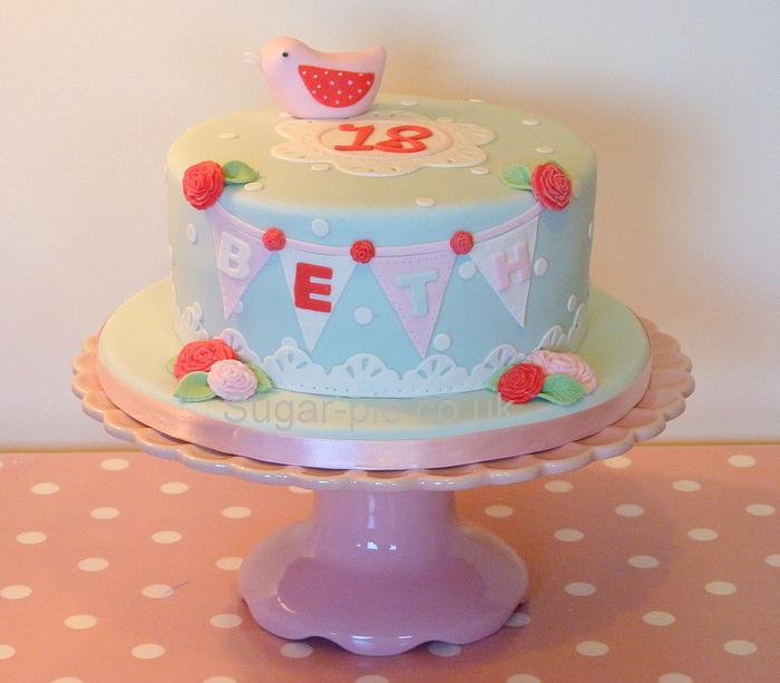 Vintage Bird & Bunting 18th Birthday cake