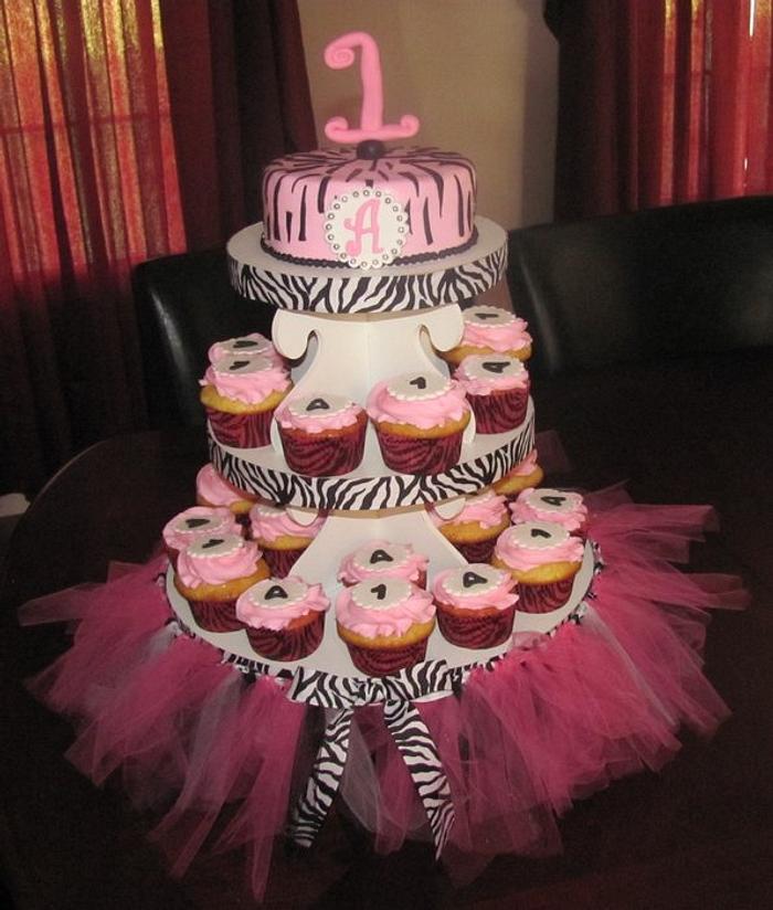 Pink Zebra Print Cupcake Tower