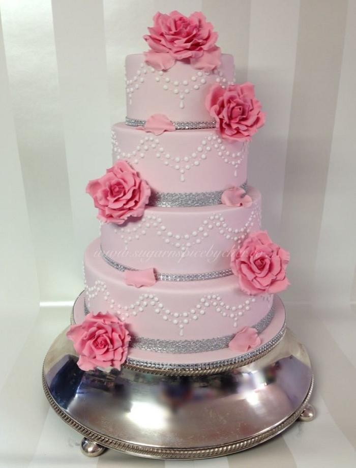 Pink Wedding Cake with Piped dots