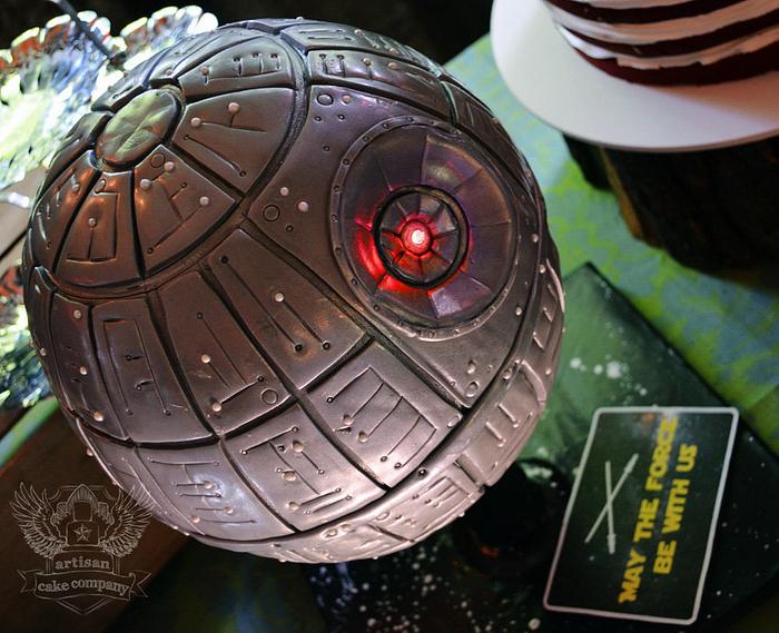 Deathstar grooms cake with LED light