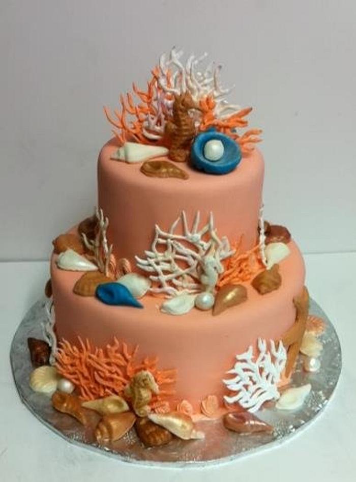 Coral seashell cake