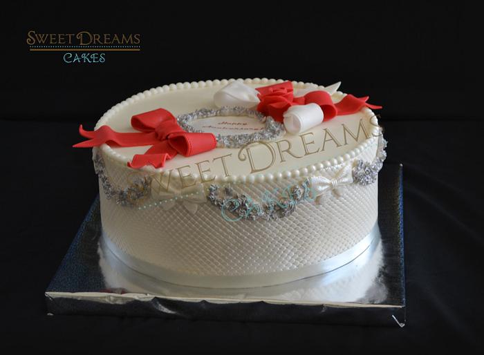 Anniversary  pearl and silver cake.