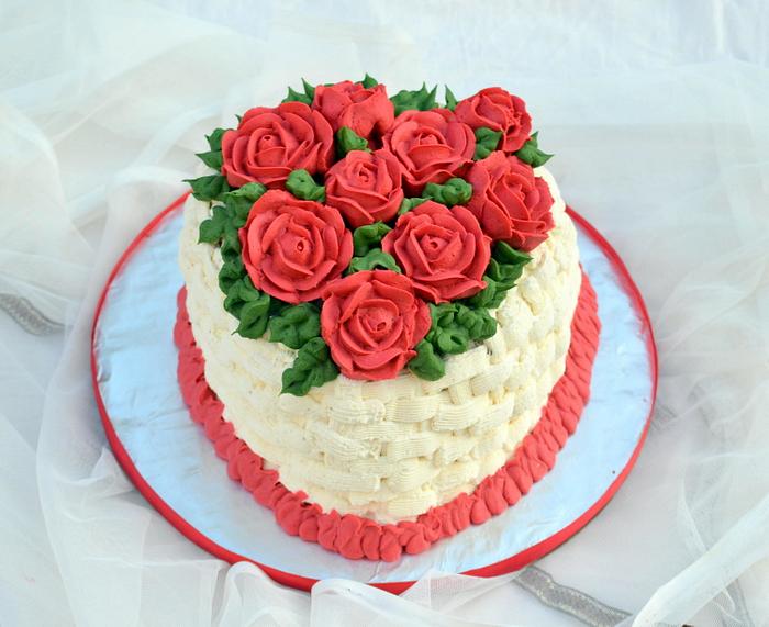 Red Heart Roses cake 
