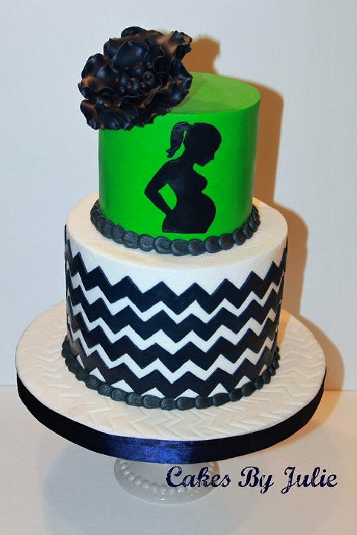 Navy and Green Chevron, Baby Shower cake.