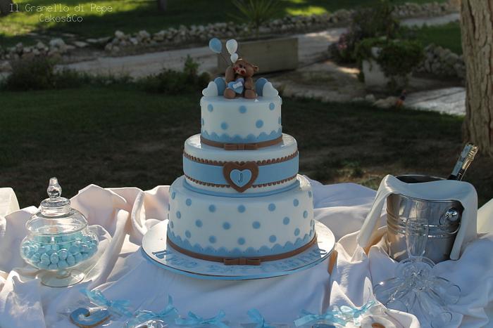 Christening cake and sweet table for baby boy 