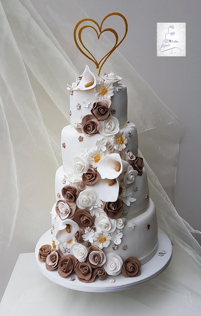 Wedding cake with lots of flowers