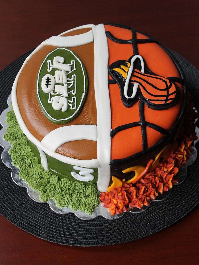 NY Jets and Miami Heat Themed Groom's Cake