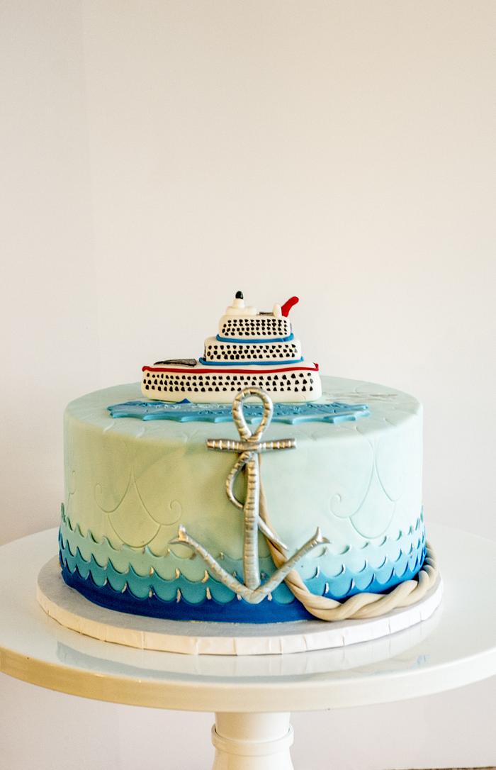 Cruise ship and Nautical 70th Birthday cake