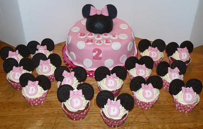Minnie Mouse cake and Oreo Ear cupcakes 