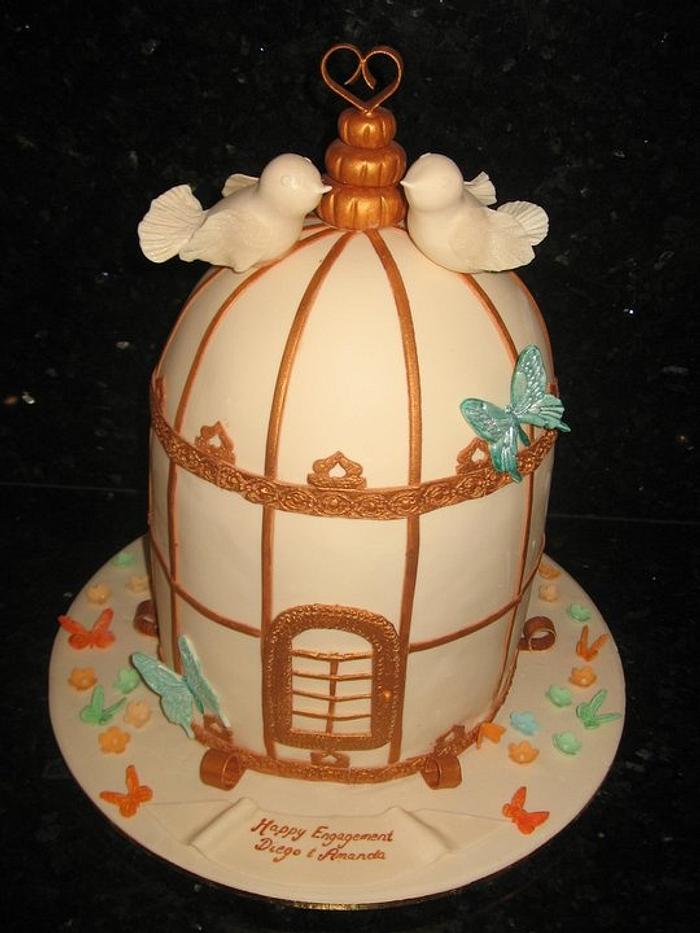 Bird cage engagement cake