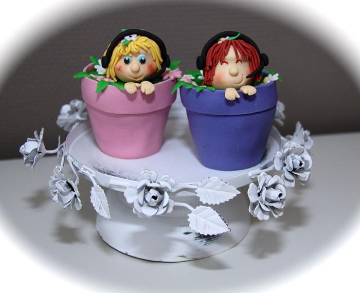 Girls in a flowerpot
