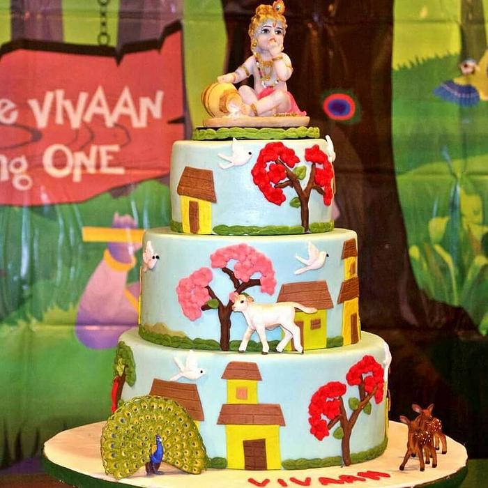 Krishna theme cake