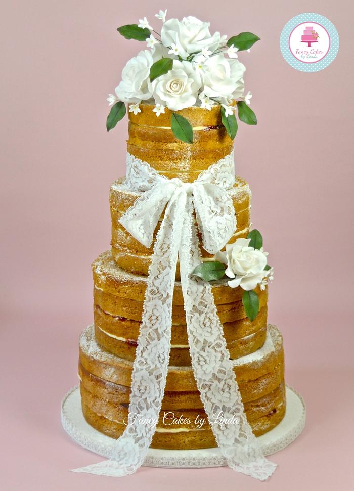 Naked Wedding Cake with Sugar Flowers