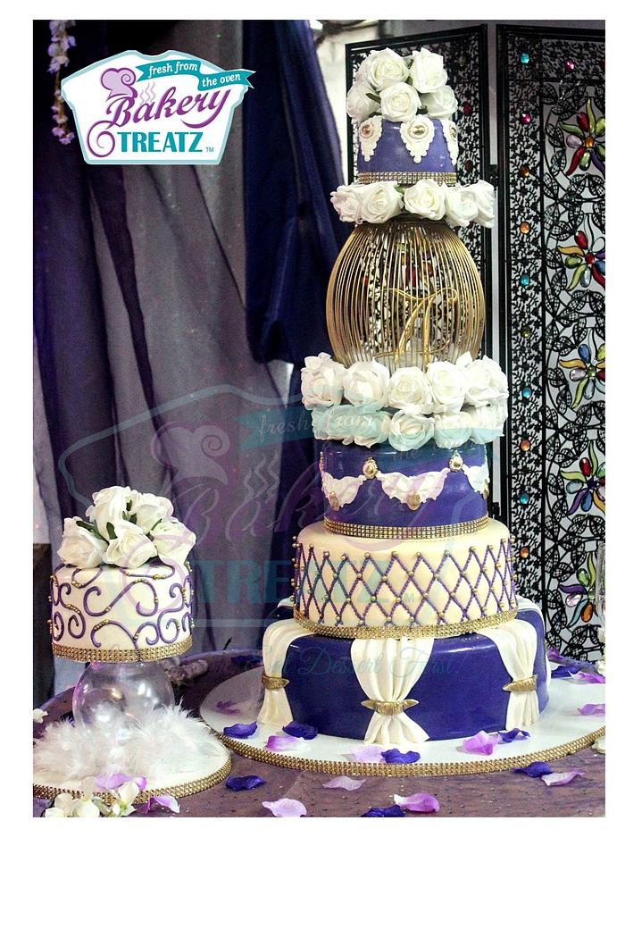 Vintage Purple and gold wedding cake