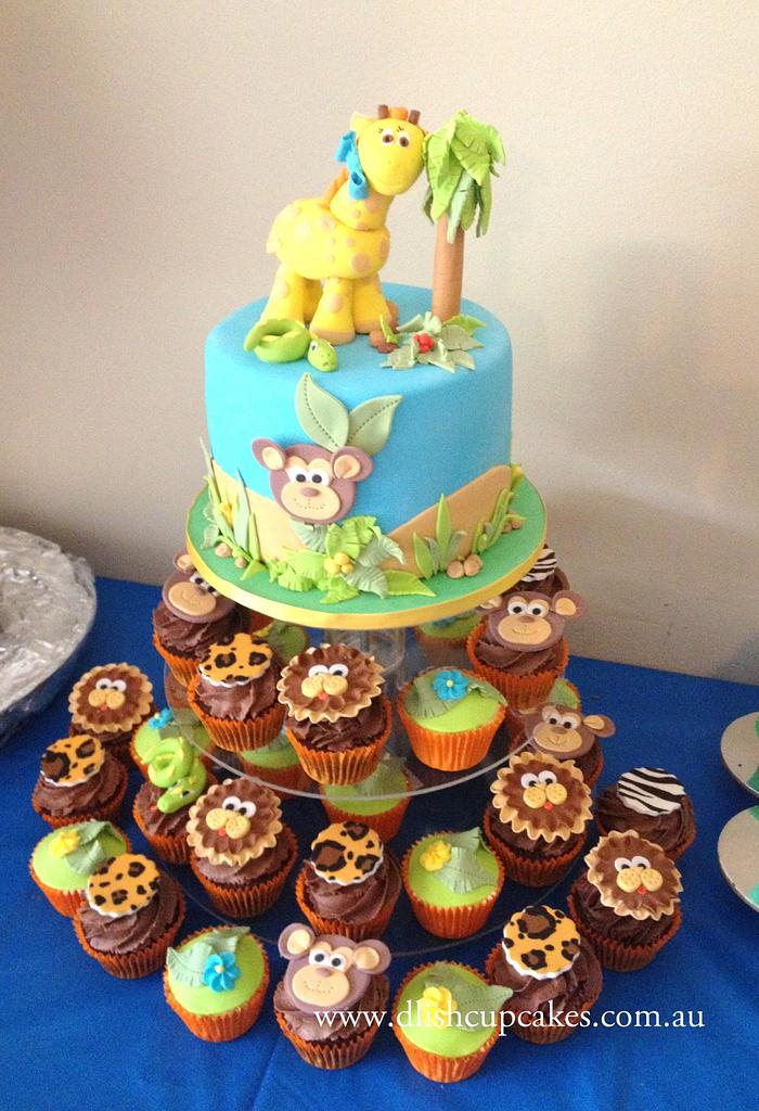 Jungle Baby Shower cake and cupcakes