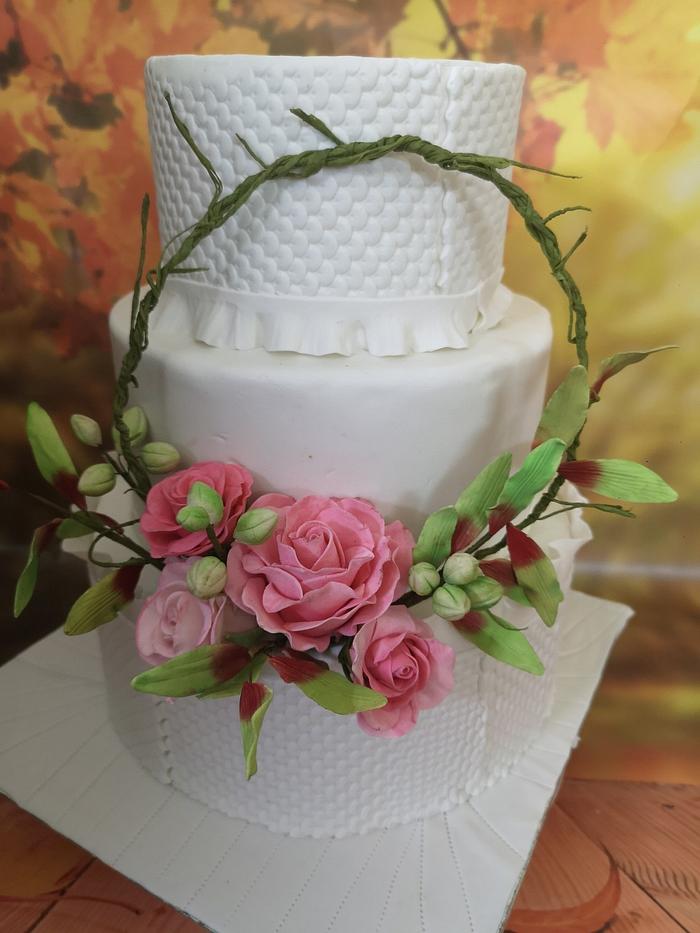 Wedding Cake with Floral hoop