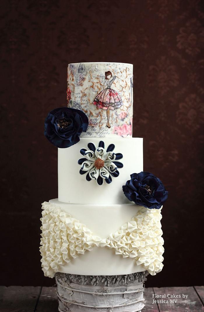 WHITE& NAVY BLUE WEDDING CAKE