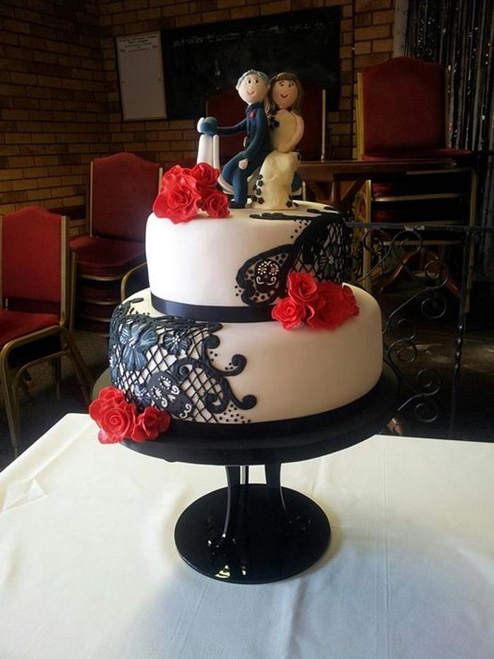 Black and red wedding cake