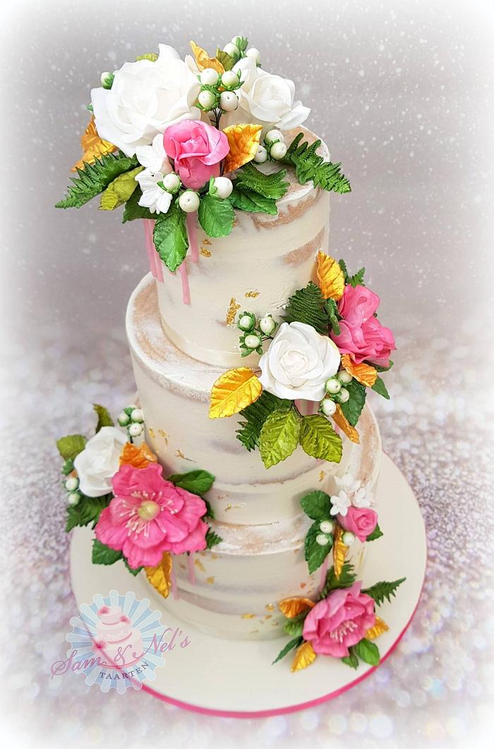 Semi Naked cake with sugar flowers
