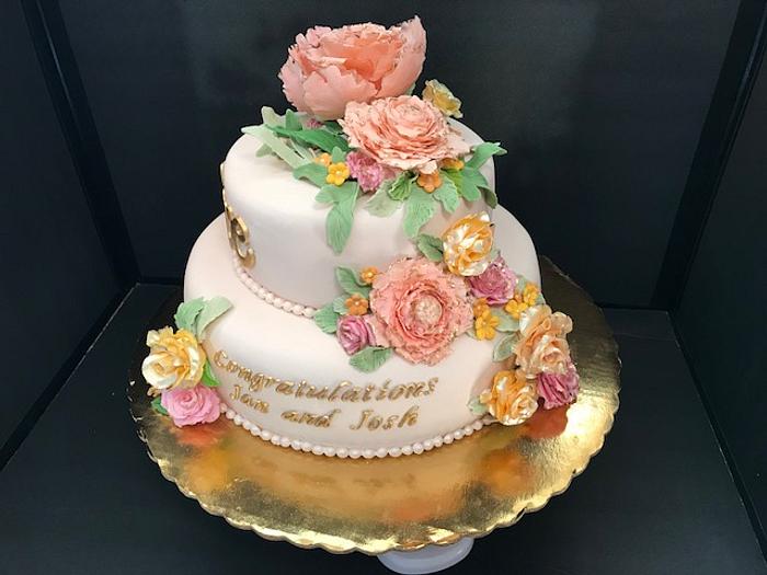 Peony Engagement Cake with Dachsund