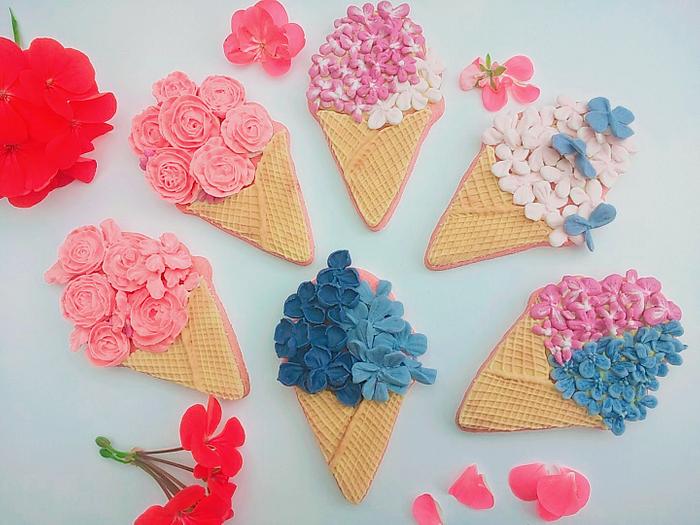 Flowery ice cream cones 
