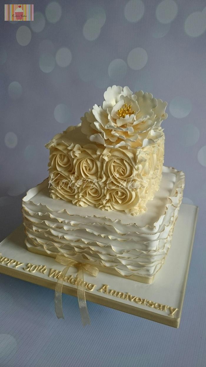 Golden wedding anniversary cake 