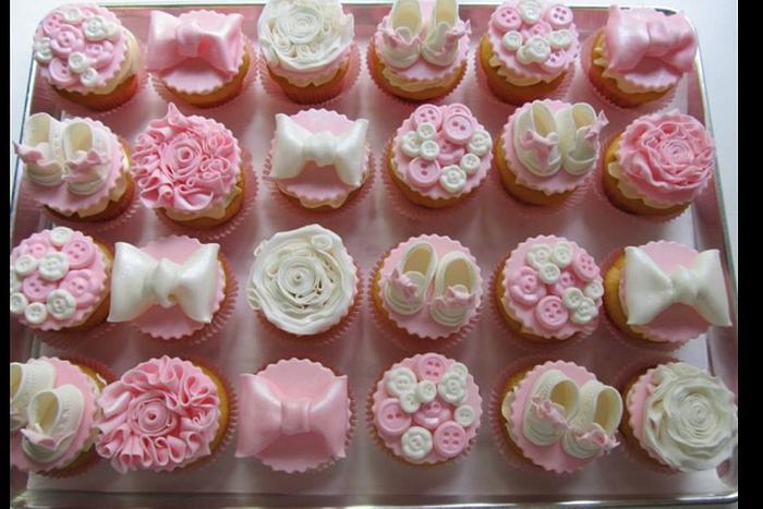 Baby Booties, Bows & Buttons Baby Shower Cupcakes