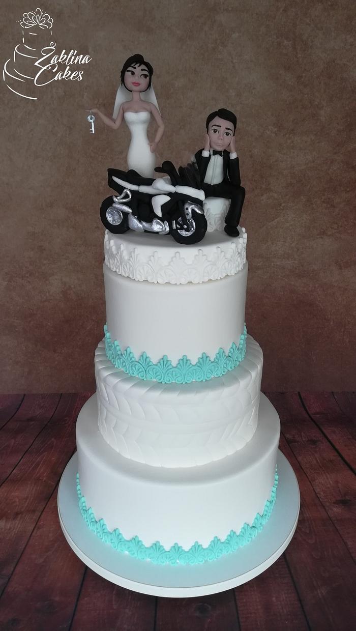 Funny wedding motorcycle cake