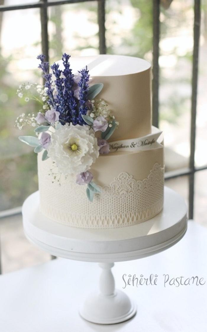 Lavander Flowers Wedding Cake