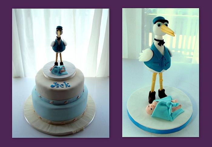 Christening Cake with a Stork