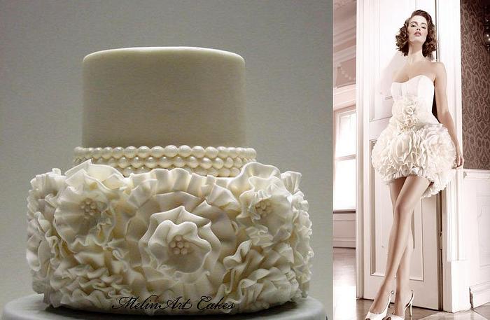 Ruffled wedding cake inspired by wedding gown