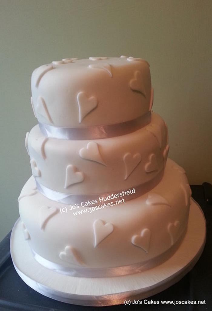 3 Tier Wedding Cake with Hearts